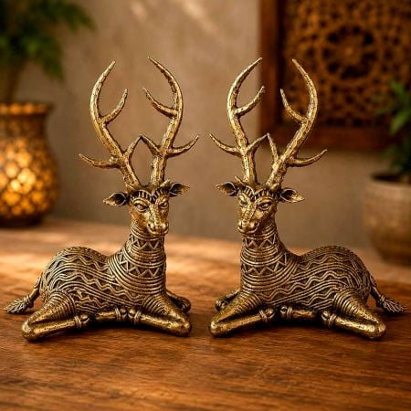Handcrafted Brass Dhokra Sitting Deer Figurine